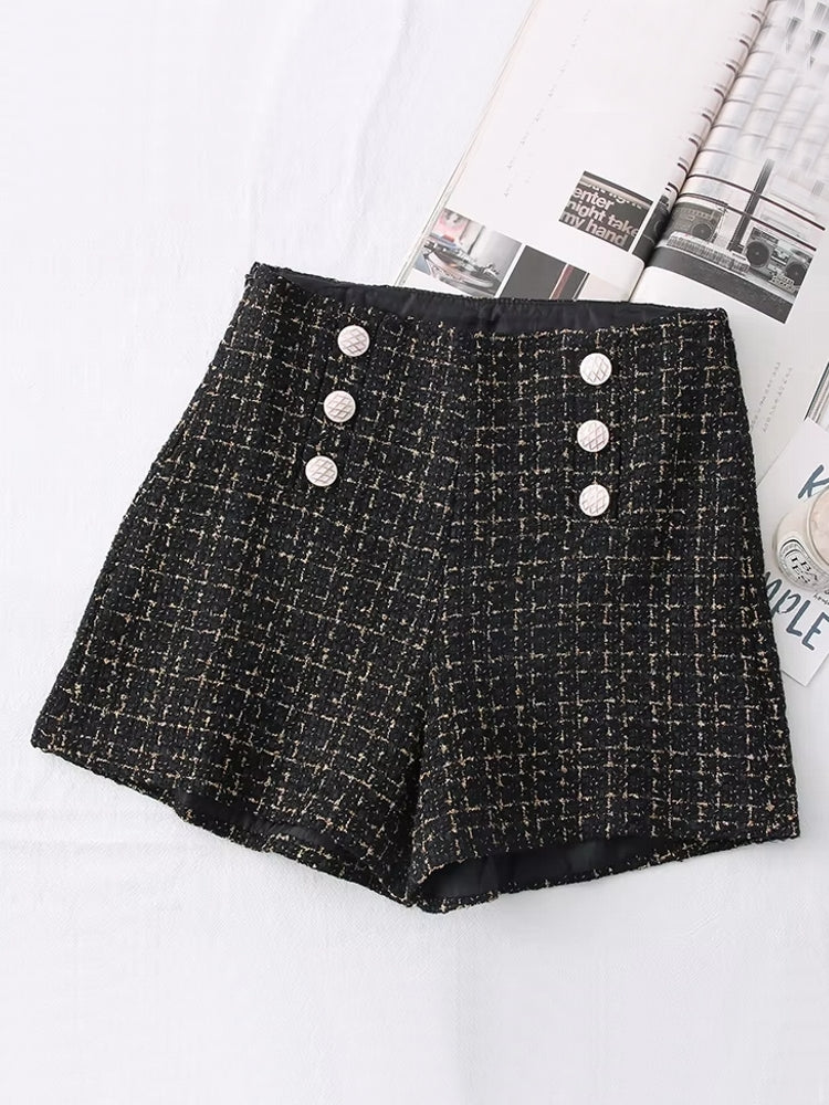 Women Vintage Tweed Waist Wide Leg Shorts Pants - Tophatter Daily Deals