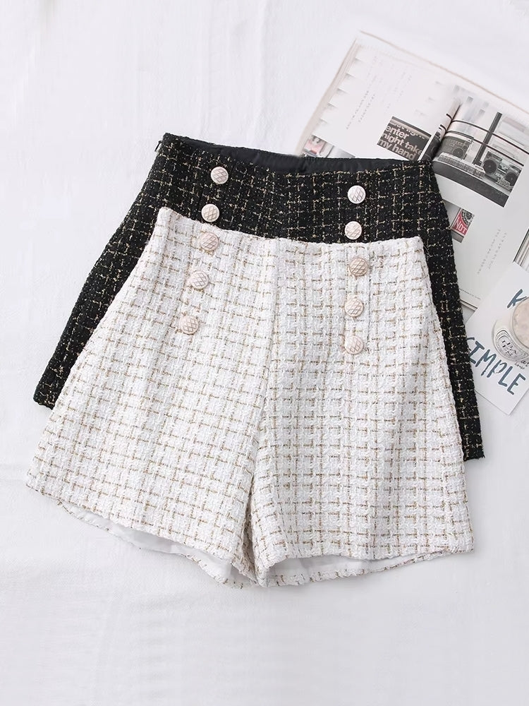 Women Vintage Tweed Waist Wide Leg Shorts Pants - Tophatter Daily Deals