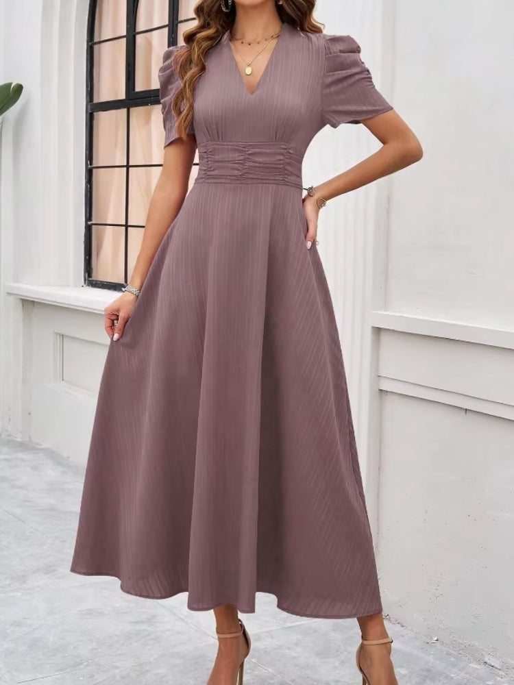 Elegance of High-Waisted Solid Color Dresses for Summer Dimgray Midi Dresses - Tophatter Daily Deals