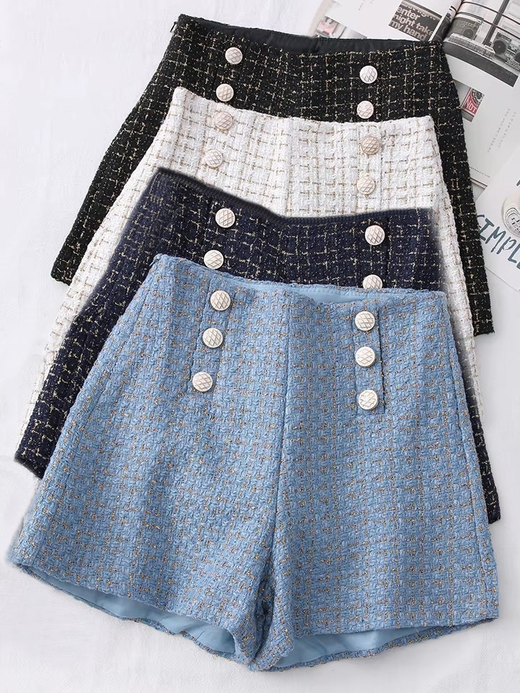Women Vintage Tweed Waist Wide Leg Shorts Pants - Tophatter Daily Deals