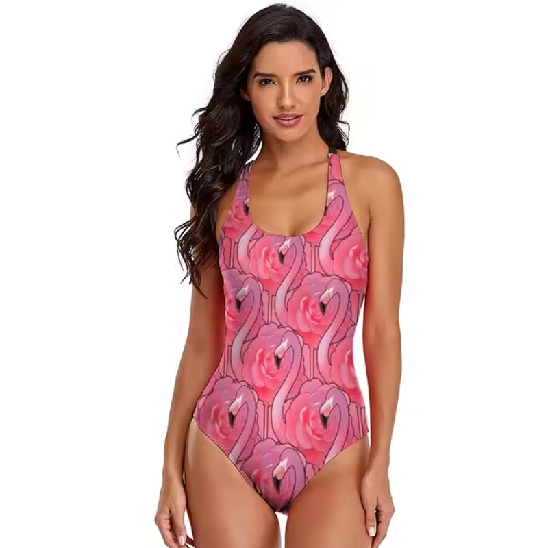 Sexy Women's new flamingo print swimsuit one-piece swimsuit 05 Swimwear - Tophatter Daily Deals