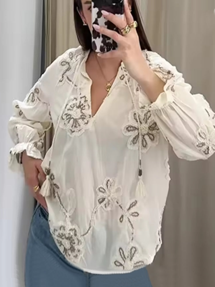 Women Tassel Casual Summer Embroider Blouses Blouses - Tophatter Daily Deals