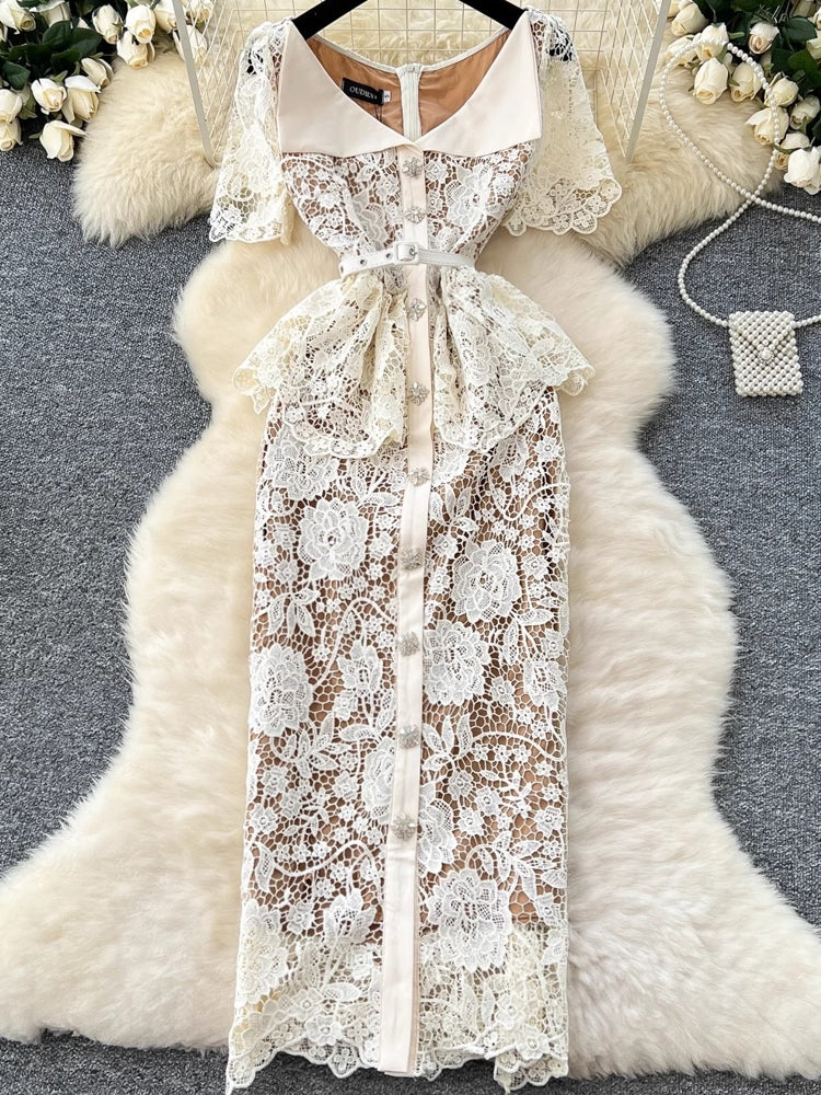Women Beaded Diamonds Embroidery Evening Midi Dress Midi Dresses - Tophatter Daily Deals