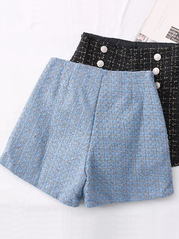 Women Vintage Tweed Waist Wide Leg Shorts Pants - Tophatter Daily Deals