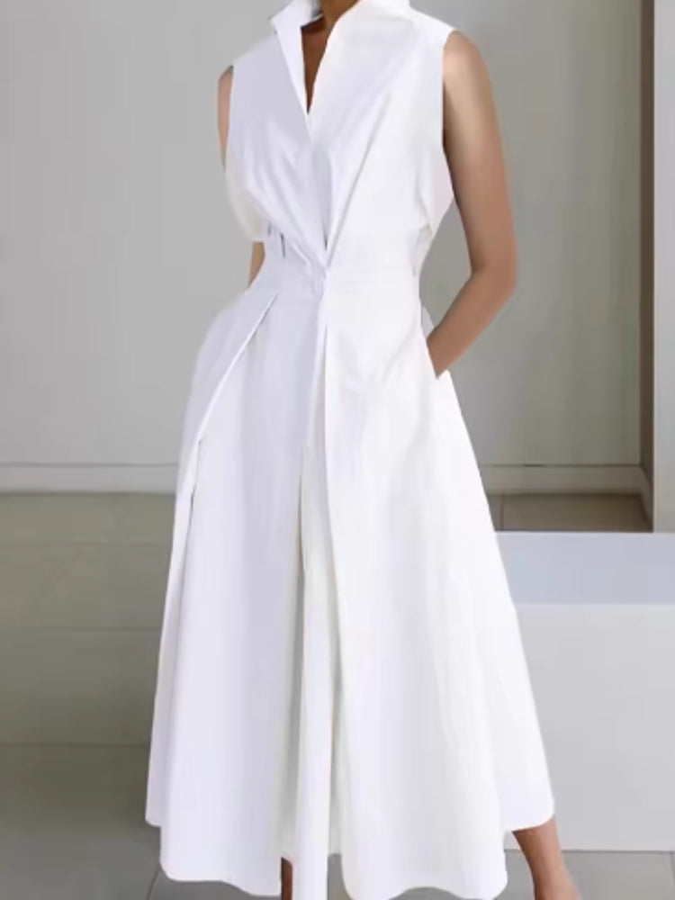 Elegant Lapel And Button Dress For Women White Maxi Dresses - Tophatter Daily Deals