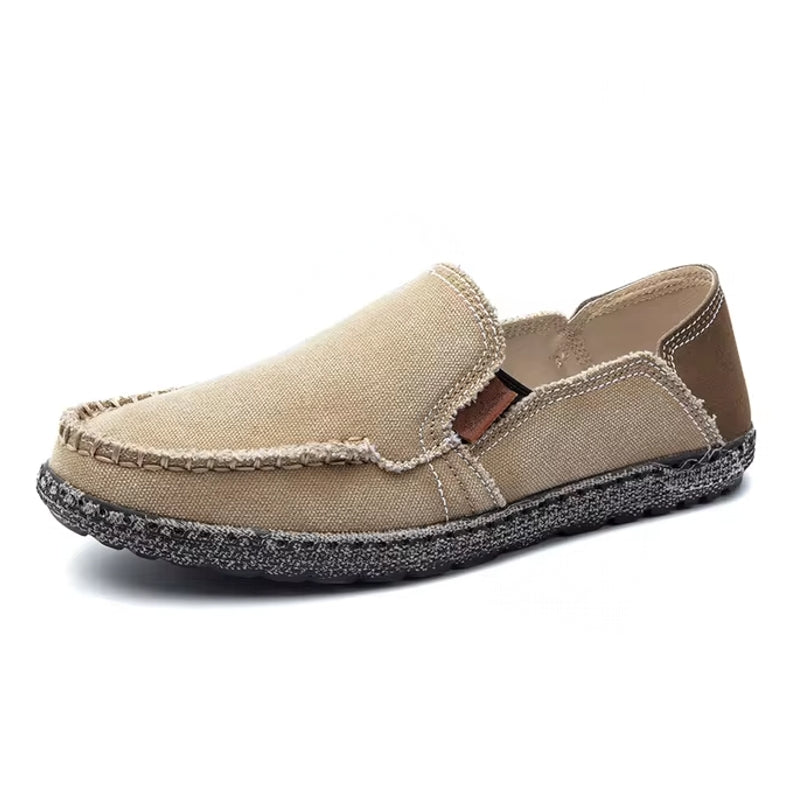 Canvas Loafers Breathable Men Flat Lazy Shoes Beige Loafers - Tophatter Daily Deals