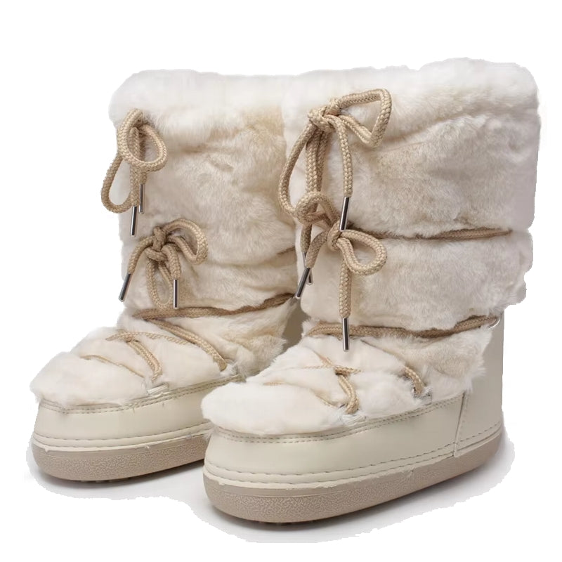 Winter Fur Women Snow Boots Beige Long Snow Boots - Tophatter Daily Deals
