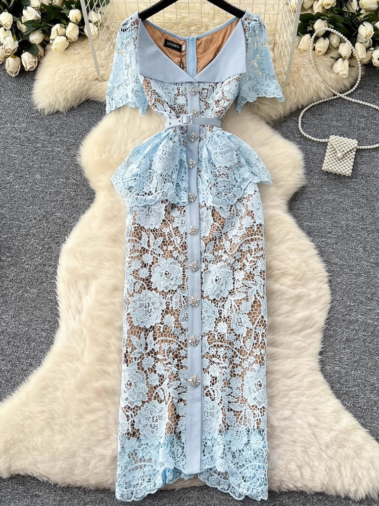 Women Beaded Diamonds Embroidery Evening Midi Dress Midi Dresses - Tophatter Daily Deals