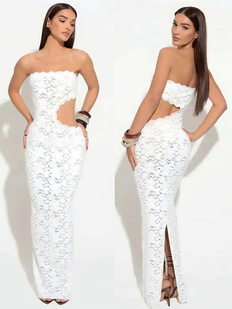 Elegant Beige High Waist Cut Out Long Dresses S Midi Dresses - Tophatter Daily Deals