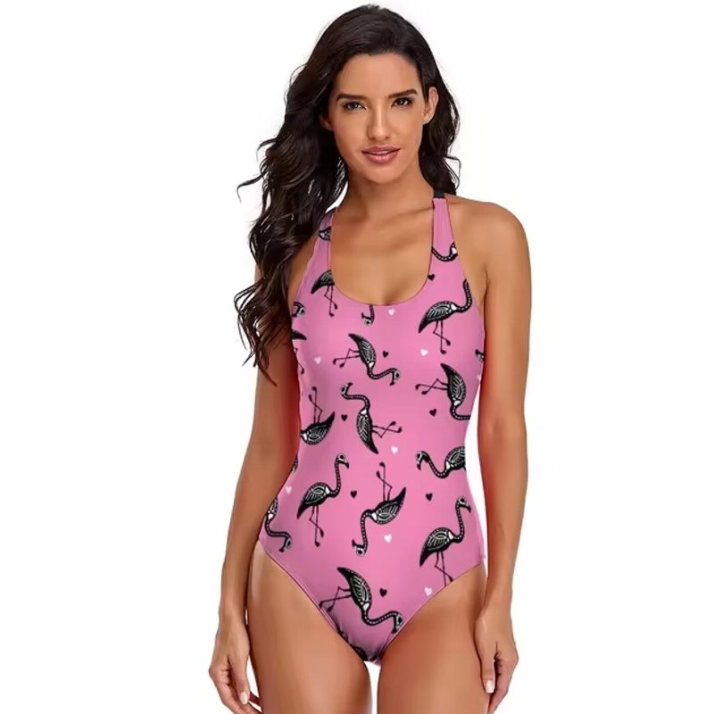 Sexy Women's new flamingo print swimsuit one-piece swimsuit 06 Swimwear - Tophatter Daily Deals