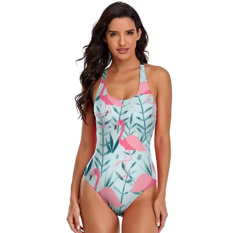 Sexy Women's new flamingo print swimsuit one-piece swimsuit 08 Swimwear - Tophatter Daily Deals
