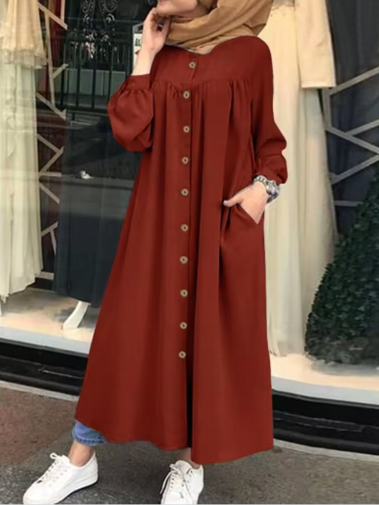 Button Down Front Kaftan Tunic Maxi Dress with Side Pockets Orange Maxi Dresses - Tophatter Daily Deals