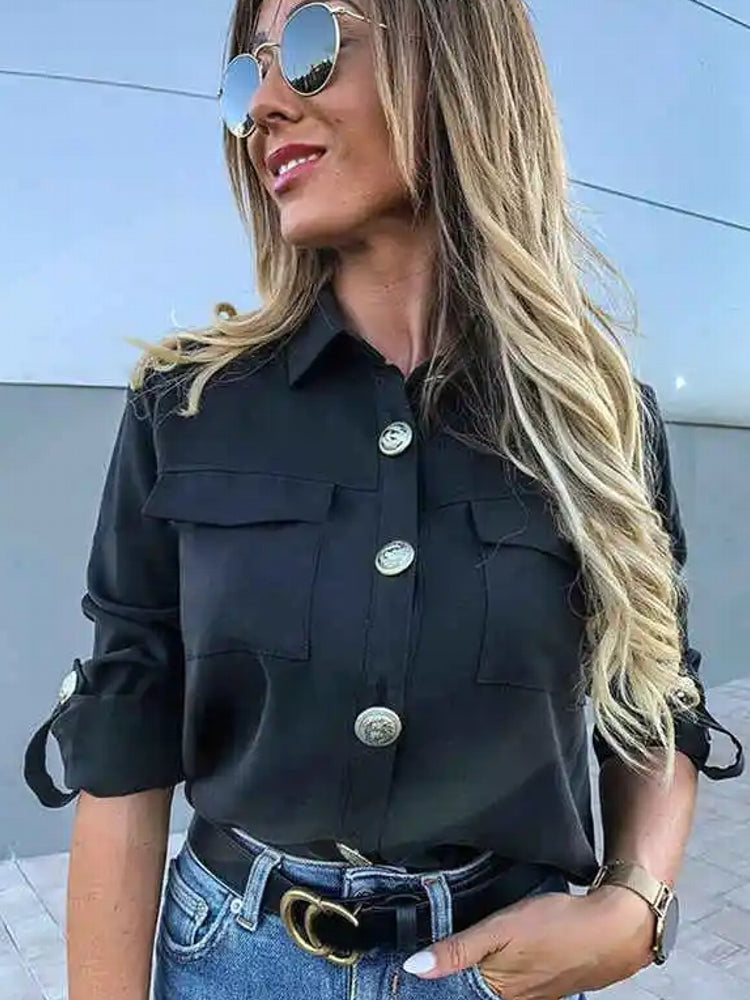 Women Long Sleeve Shirts Black Blouses & Shirts - Tophatter Daily Deals
