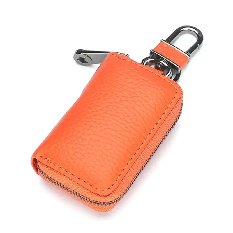 Men Genuine Leather Retro Mini Key Case Bag Large Capcity Fashion Car Key Keychain Wallet Orange Men Bags - Tophatter Daily Deals