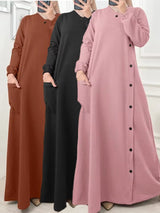 Muslim O Neck Maxi Dresses Buttons Maxi Dresses - Tophatter Daily Deals