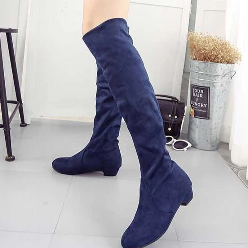 HOT New Arrival Women Boots Square Block Heel Fur Platform Winter Knee High Boots Blue BOOTS - Tophatter Daily Deals