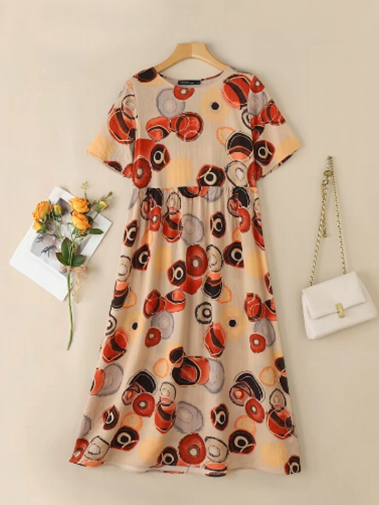 Vintage Printed Round Point Women Maxi Dress Orange Maxi Dresses - Tophatter Daily Deals