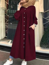 Button Down Front Kaftan Tunic Maxi Dress with Side Pockets Maxi Dresses - Tophatter Daily Deals