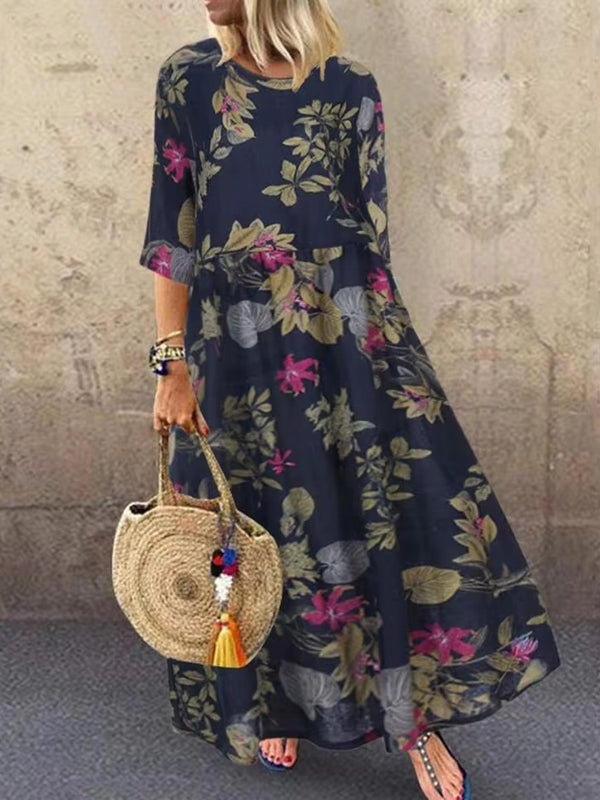 Colorful Maxi Dress O-neck Floral Dress For Women Maxi Dresses - Tophatter Daily Deals