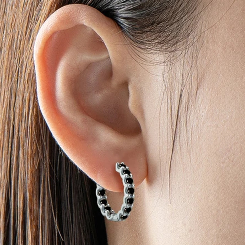 Sparkling Jewelry Hoops Stud Earrings Black Earrings - Tophatter Daily Deals