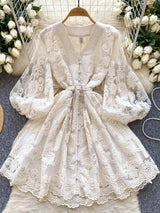 Summer Women V Neck Lantern Sleeve Mini Dress Mini Dresses - Tophatter Daily Deals