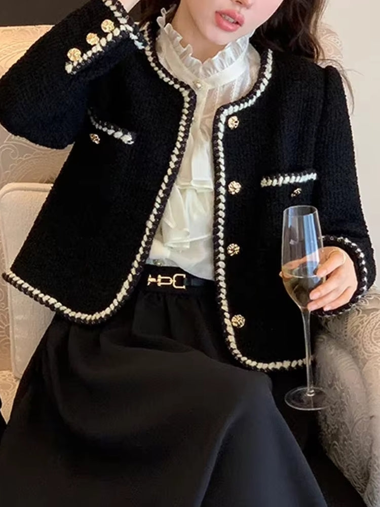 Vintage Tweed Black Blazer For Women Coats & Jackets - Tophatter Daily Deals