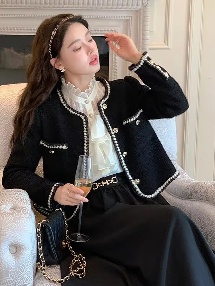 Vintage Tweed Black Blazer For Women Coats & Jackets - Tophatter Daily Deals