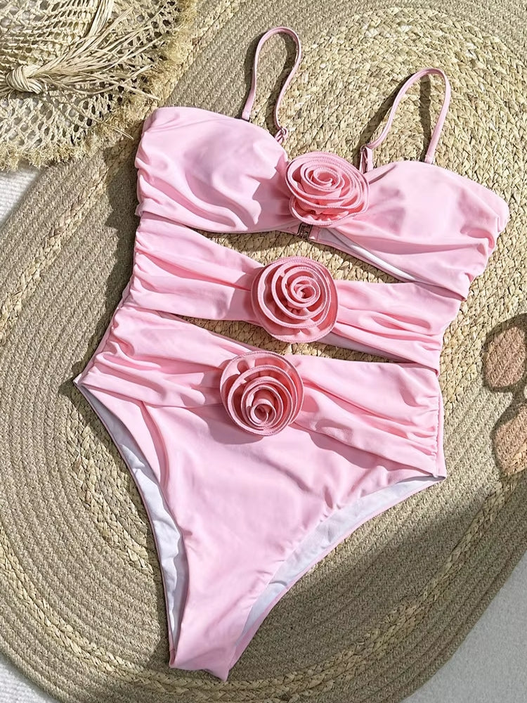 Sexy Pink 3D Flower Swimwear Women Bathers Pink Swimwear - Tophatter Daily Deals