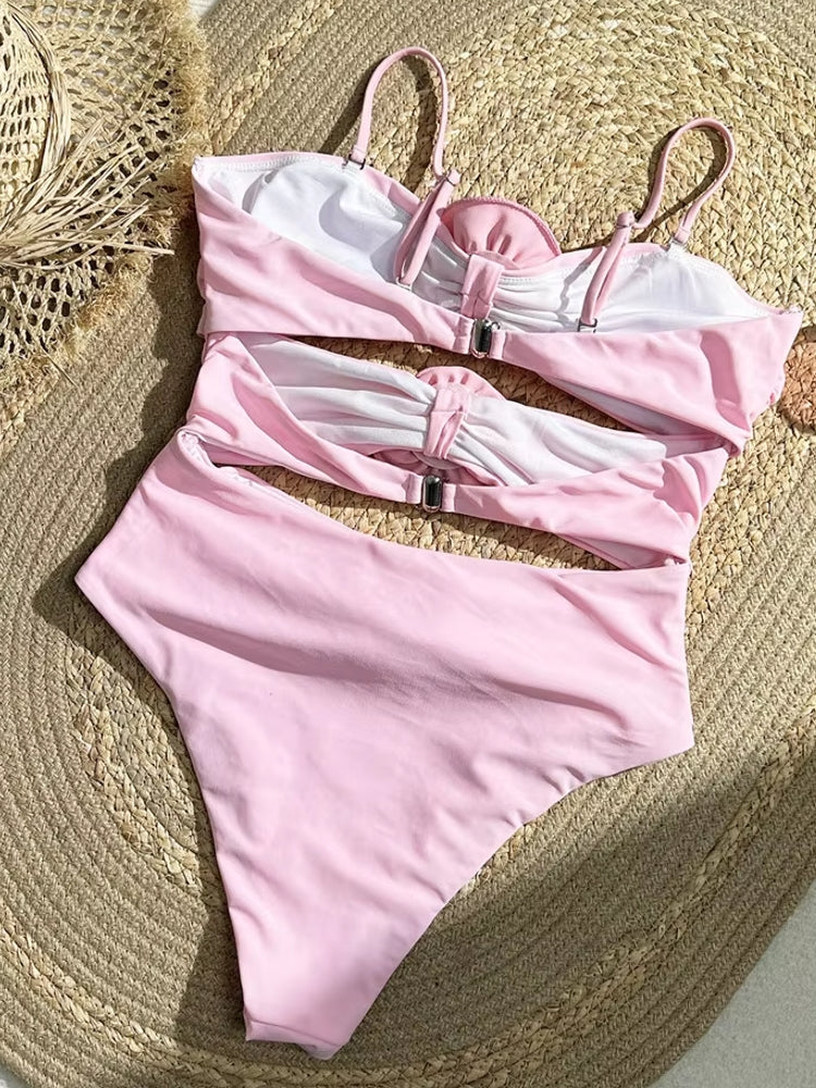 Sexy Pink 3D Flower Swimwear Women Bathers Swimwear - Tophatter Daily Deals