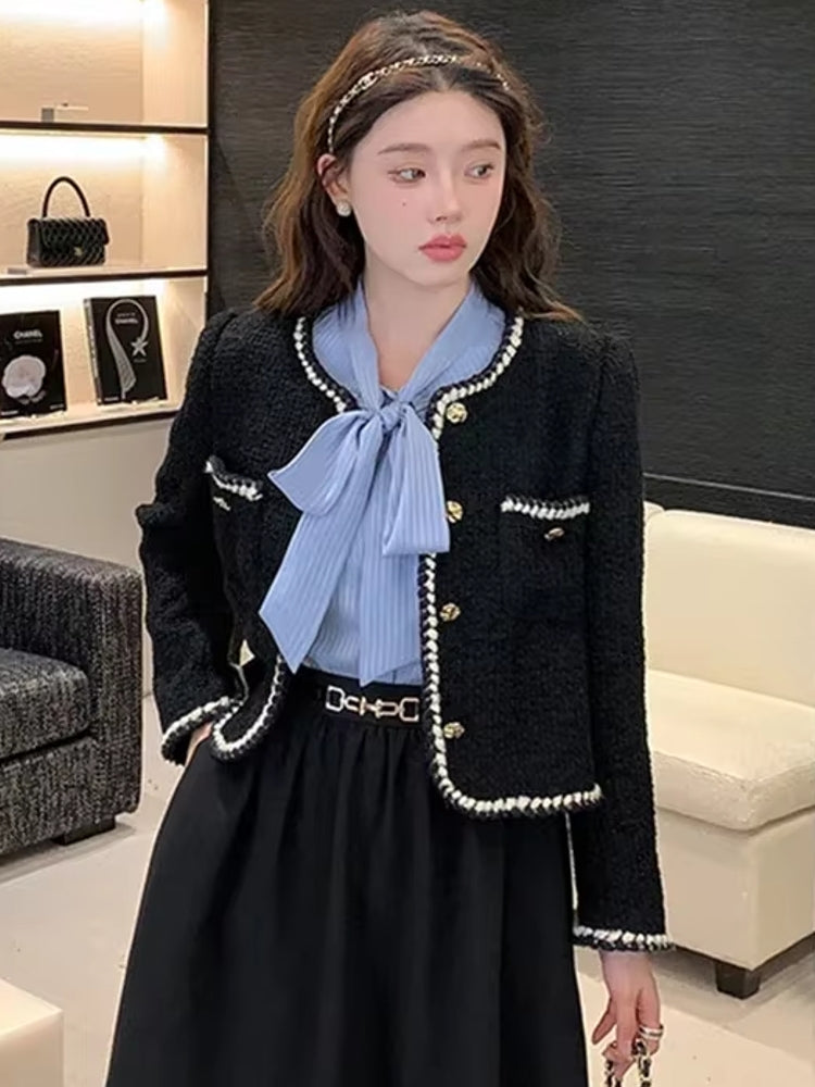 Vintage Tweed Black Blazer For Women Coats & Jackets - Tophatter Daily Deals
