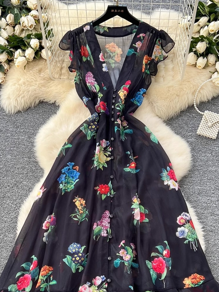 Women Sleeveless Ruffles V Neck Chiffon Dress Maxi Dresses - Tophatter Daily Deals