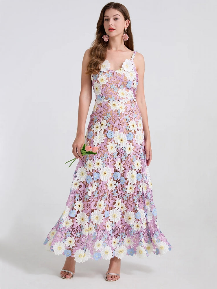 Women Square Collar Backless Sleeveless Embroidery Dress Maxi Dresses - Tophatter Daily Deals