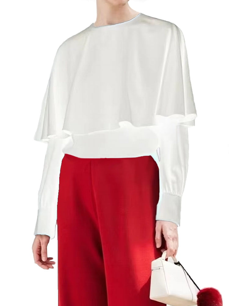 Women Fake Cloak T-shirt Pullover Tops White Blouses - Tophatter Daily Deals