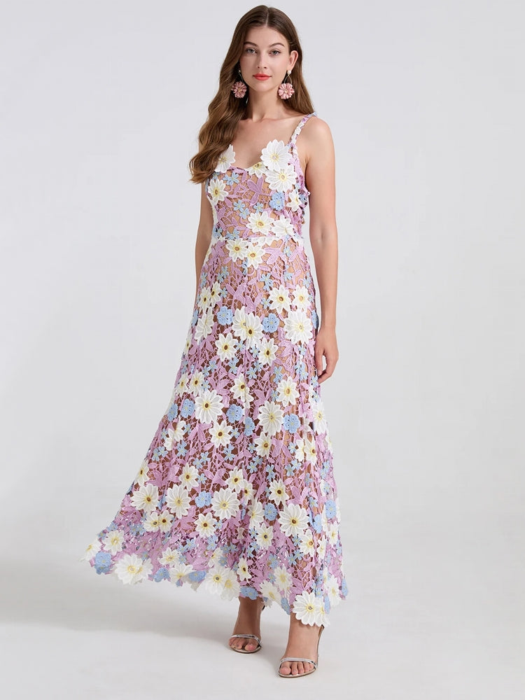 Women Square Collar Backless Sleeveless Embroidery Dress Maxi Dresses - Tophatter Daily Deals