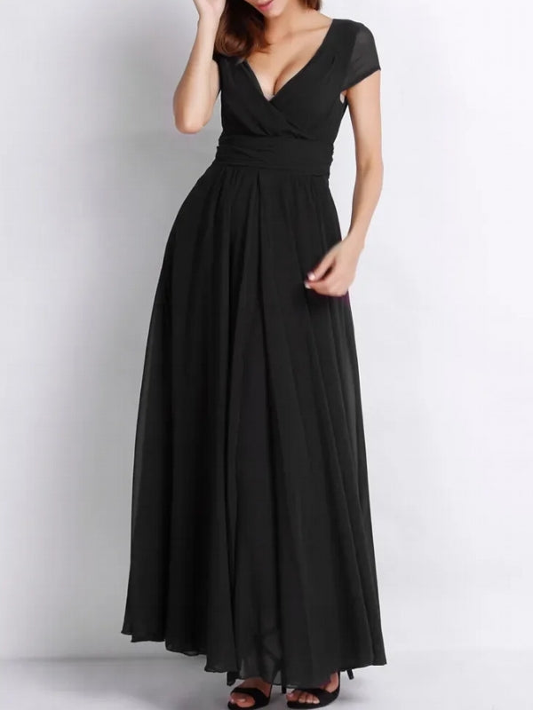 Long Cocktail Chiffon Evening Dress Black Maxi Dresses - Tophatter Daily Deals