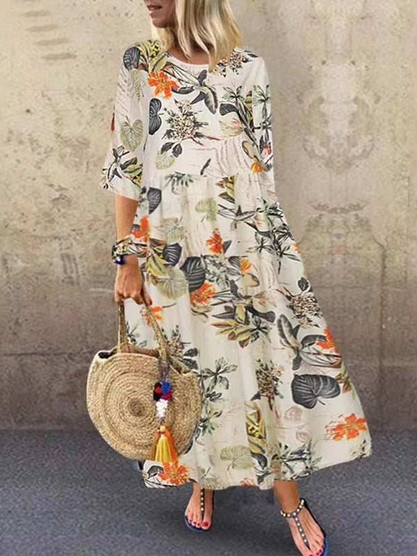 Geometric Print Loose Maxi Dress Yellow Maxi Dresses - Tophatter Daily Deals