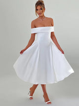 Off-shoulder Backless Sexy Midi Dress White Midi Dresses - Tophatter Daily Deals