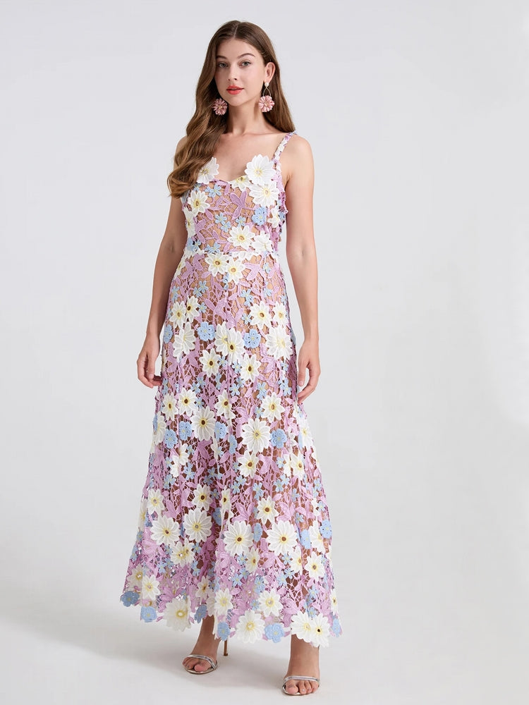 Women Square Collar Backless Sleeveless Embroidery Dress Maxi Dresses - Tophatter Daily Deals