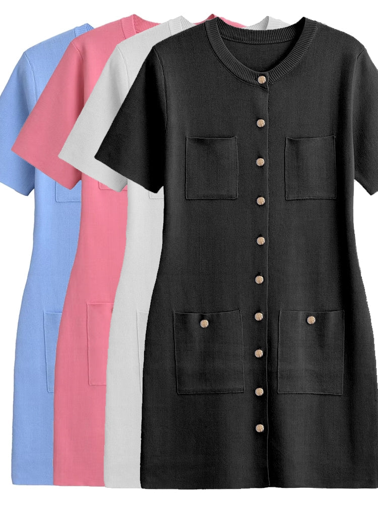 Women Round Neck Short Sleeve Bodycon A-line Dresses Mini Dresses - Tophatter Daily Deals