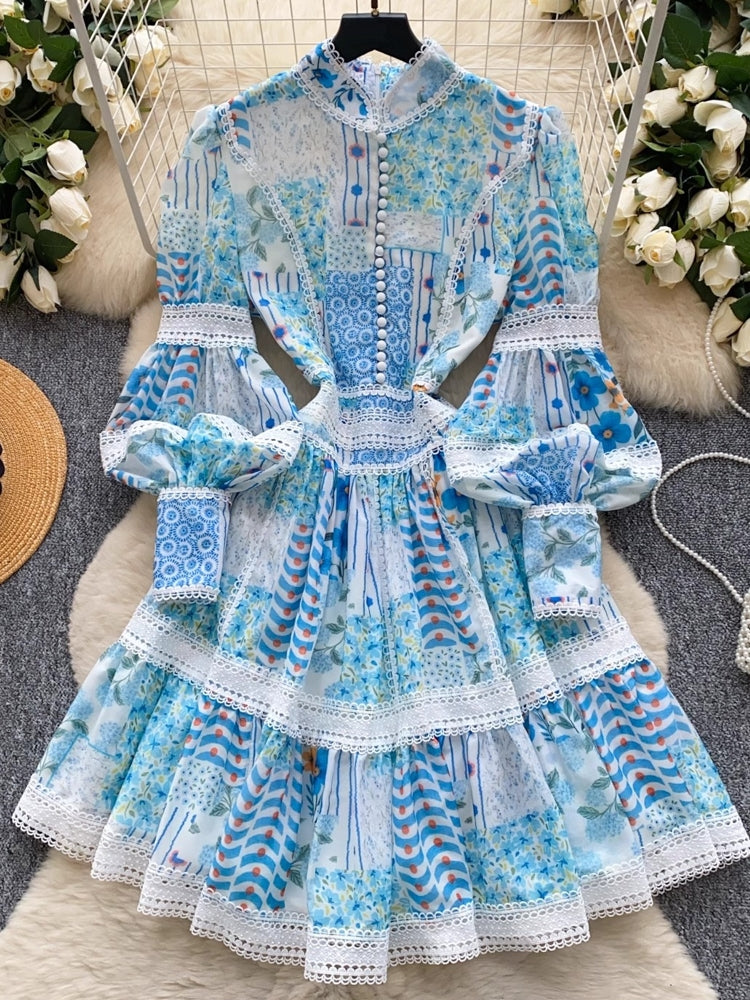 Elegant Vintage Hollow Out Print Women Dresses Mini Dresses - Tophatter Daily Deals