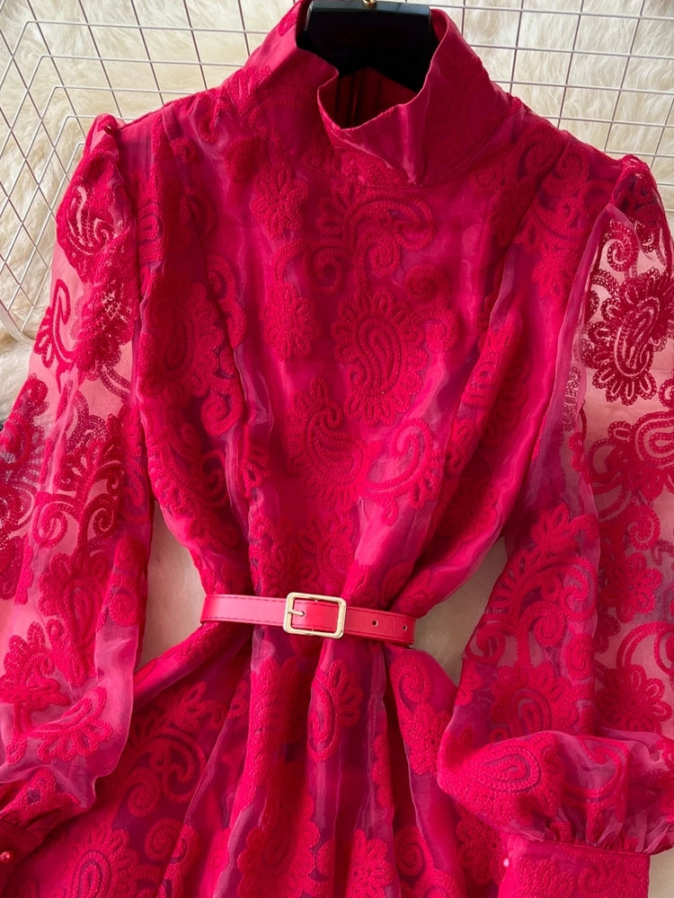 Elegant Stand Neck Belt Dinner Party Maxi Dresses Red Maxi Dresses - Tophatter Daily Deals