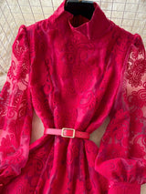 Elegant Stand Neck Belt Dinner Party Maxi Dresses Red Maxi Dresses - Tophatter Daily Deals