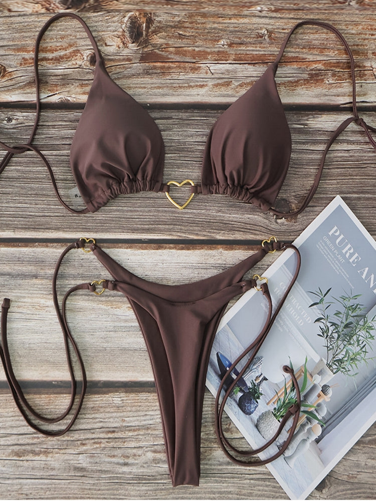 Women Swimsuit Two-piece Triangle Thong Swimwear Brown Swimwear - Tophatter Daily Deals