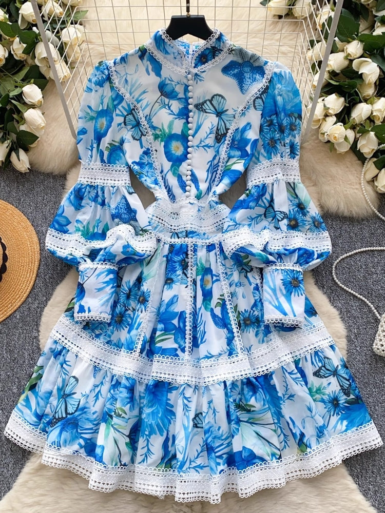 Elegant Vintage Hollow Out Print Women Dresses Mini Dresses - Tophatter Daily Deals