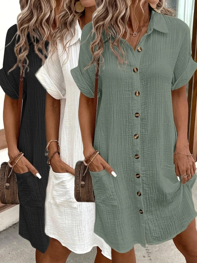 Cotton Linen Dress Ladies Casual Holiday Mini Dresses - Tophatter Daily Deals