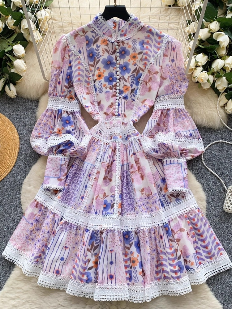 Elegant Vintage Hollow Out Print Women Dresses Mini Dresses - Tophatter Daily Deals