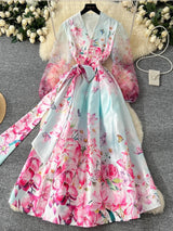 Women V-Neck Gorgeous Flower Long Party Wrap Dress Maxi Dresses - Tophatter Daily Deals