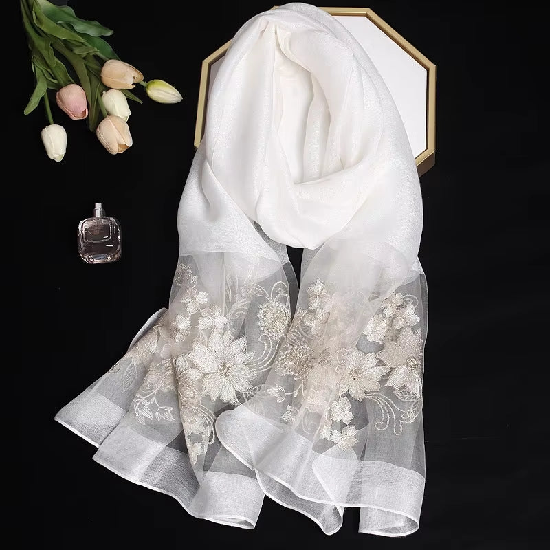 Luxury Silk Shawl Scarf for Women White Shawl Scarf - Tophatter Daily Deals