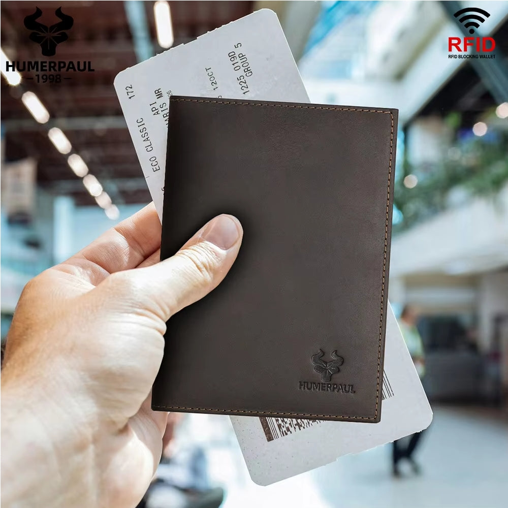 Men Genuine Leather RFID Anti-theft Passport Case Clutch Purse Hand Carry Card Holder Wallet Deep Brown Men Bags - Tophatter Daily Deals