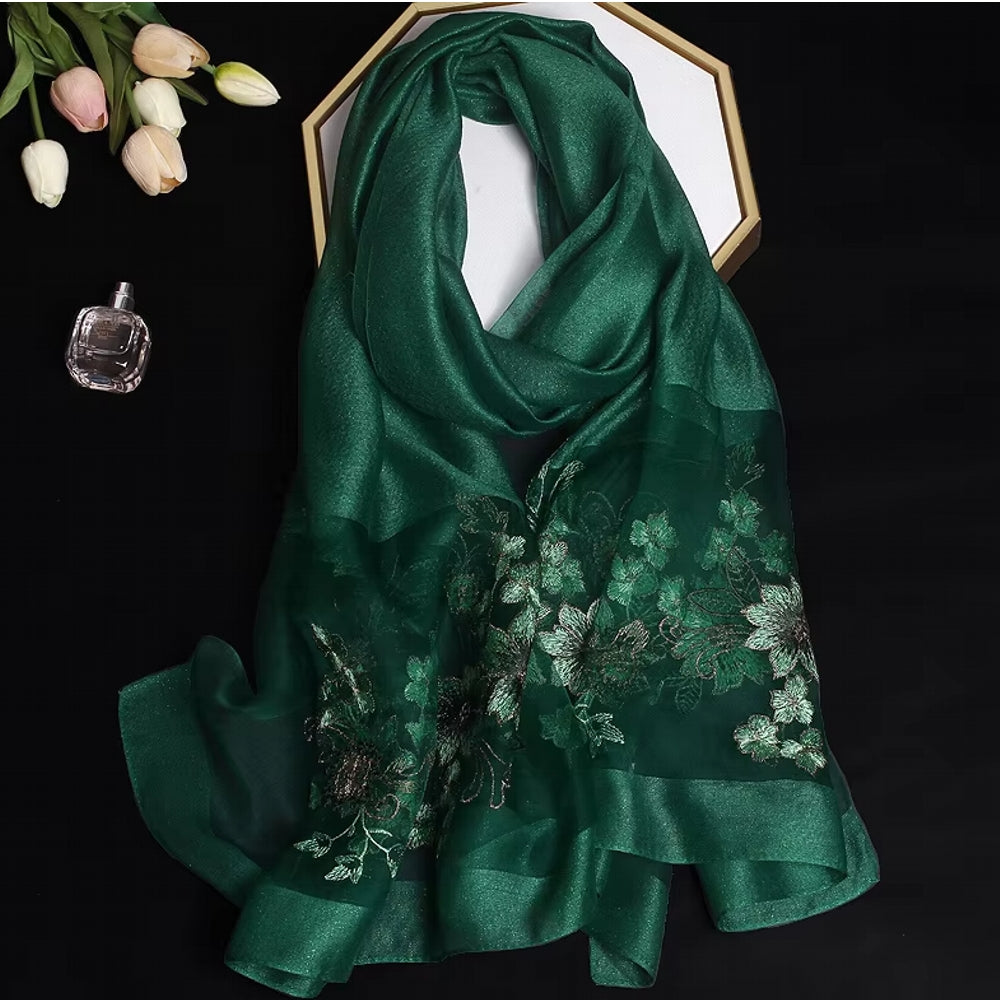 Luxury Silk Shawl Scarf for Women Green Shawl Scarf - Tophatter Daily Deals